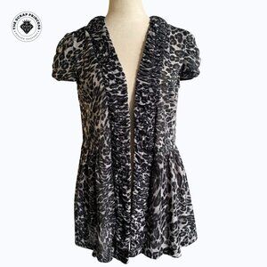 Saks Fifth Avenue Animal Print Peplum Cardigan Cap Sleeve M